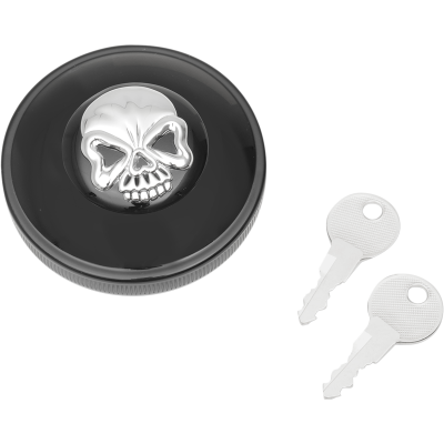 Drag Specialties Schroefbare Skull Tankdop met Slot 03-0320ABS-A - Vented - Glanzend zwart